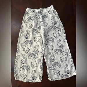 Cynthia Rowley women White Animal Print Pants size M 100% linen